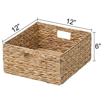 eHemco Large Square Woven Hyacinth Wicker Pantry Storage Baskets with Iron Wire Frame
