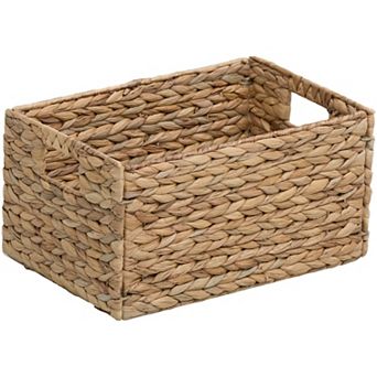 eHemco Large Rectangular Woven Hyacinth Wicker Pantry Storage Baskets with Iron Wire Frame, Natural