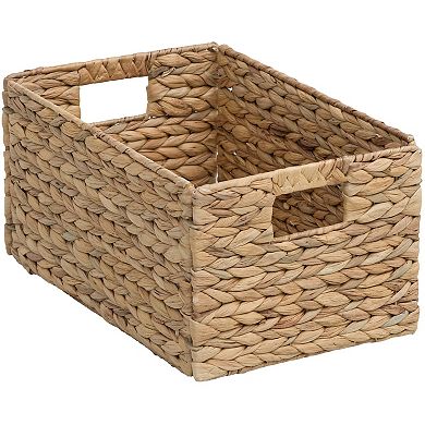 eHemco Large Rectangular Woven Hyacinth Wicker Pantry Storage Baskets with Iron Wire Frame, Natural
