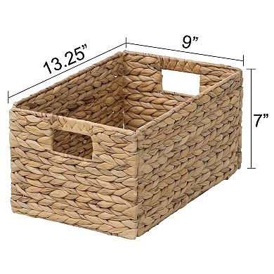 eHemco Large Rectangular Woven Hyacinth Wicker Pantry Storage Baskets with Iron Wire Frame, Natural