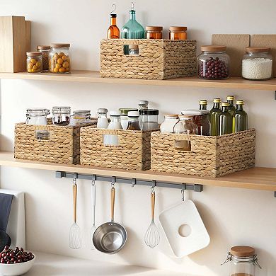 eHemco Large Rectangular Woven Hyacinth Wicker Pantry Storage Baskets with Iron Wire Frame, Natural