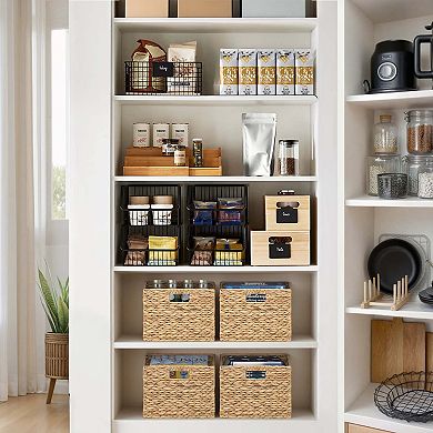 eHemco Large Square Woven Hyacinth Wicker Pantry Storage Baskets with Iron Wire Frame