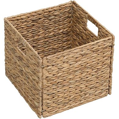 eHemco Large Square Woven Hyacinth Wicker Pantry Storage Baskets with Iron Wire Frame