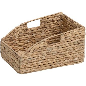 eHemco Trapezoid Woven Hyacinth Wicker Pantry Storage Baskets with Iron Wire Frame, Natural