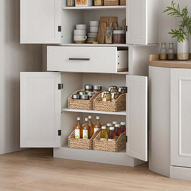 eHemco Trapezoid Woven Hyacinth Wicker Pantry Storage Baskets with Iron Wire Frame, Natural