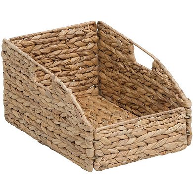 eHemco Trapezoid Woven Hyacinth Wicker Pantry Storage Baskets with Iron Wire Frame, Natural
