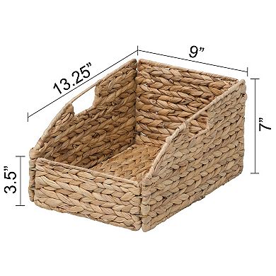 eHemco Trapezoid Woven Hyacinth Wicker Pantry Storage Baskets with Iron Wire Frame, Natural