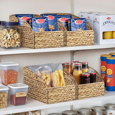 eHemco Trapezoid Woven Hyacinth Wicker Pantry Storage Baskets with Iron Wire Frame, Natural