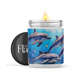 Dolphins Watercolor 16-oz Candle Jar - Warm Vanilla Sugar