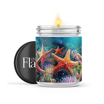 Starfish Watercolor 16-oz Candle Jar - Mahogany Teakwood