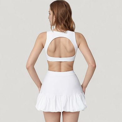 Women's High Neck Sports Bra with Cutout Back Detail and Wide Underband for Medium Support