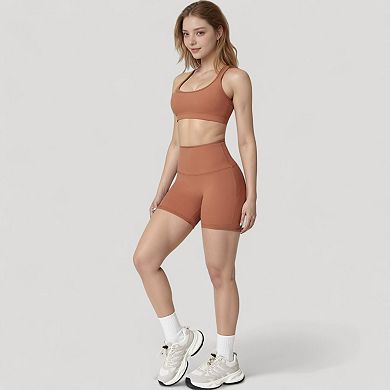 Women's High Neck Sports Bra with Minimalist T-Back Strap Design and Smooth Stretch Compression Fit