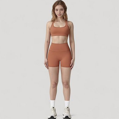 Women's High Neck Sports Bra with Minimalist T-Back Strap Design and Smooth Stretch Compression Fit