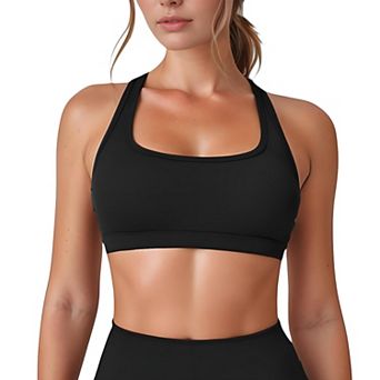 Women's High Neck Sports Bra with Minimalist T-Back Strap Design and Smooth Stretch Compression Fit