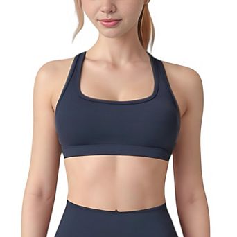 Women's High Neck Sports Bra with Minimalist T-Back Strap Design and Smooth Stretch Compression Fit