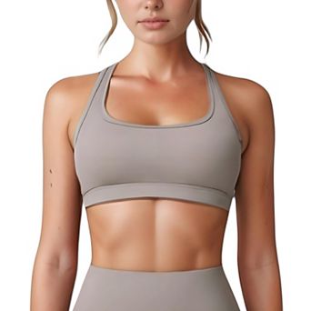 Women's High Neck Sports Bra with Minimalist T-Back Strap Design and Smooth Stretch Compression Fit