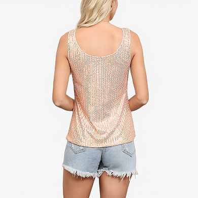 Women's Sequin Tank Top Sleeveless Scoop Neck Sparkly Party Blouse