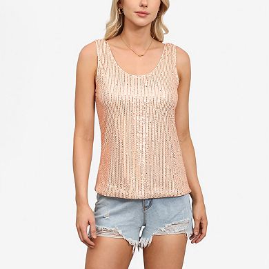 Women's Sequin Tank Top Sleeveless Scoop Neck Sparkly Party Blouse