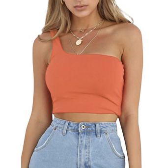 Women's One-Shoulder Ribbed Crop Top with Stretch Fit