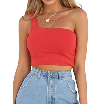 Women's One-Shoulder Ribbed Crop Top with Stretch Fit