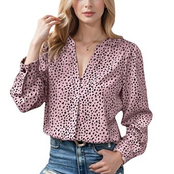 Women's Leopard Print Long Sleeve V-Neck Blouse