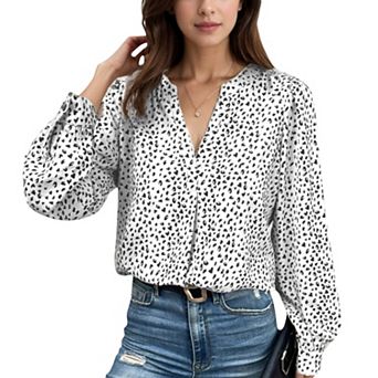 Women's Leopard Print Long Sleeve V-Neck Blouse