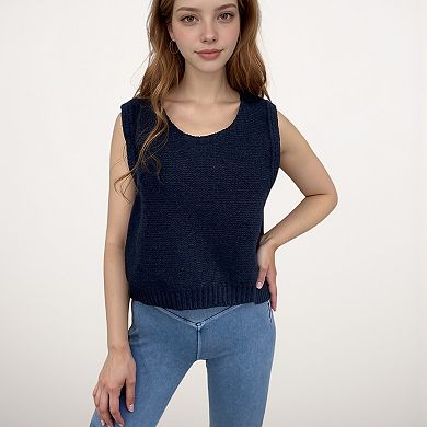 Women's Sleeveless Knit Vest with Back Bow Tie Accents and Open Back Detail