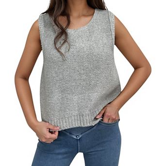 Women's Sleeveless Knit Vest with Back Bow Tie Accents and Open Back Detail