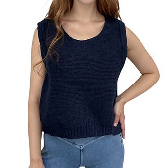 Women's Sleeveless Knit Vest with Back Bow Tie Accents and Open Back Detail