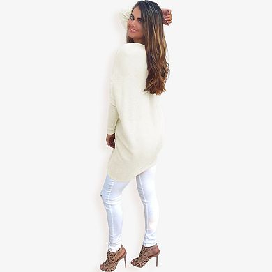 Women's Oversized V-Neck Fleece Tunic Sweater Long Sleeve Cozy Top