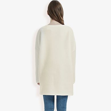 Women's Oversized V-Neck Fleece Tunic Sweater Long Sleeve Cozy Top