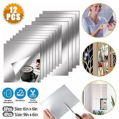 Self Adhesive Mirror Reflective Wall Sticker Film 12 Pcs
