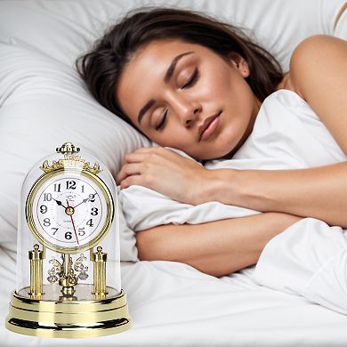 Vintage Desk Clock, Silent Retro Luxurious Clocks, Battery Operated for Bedroom, 6.8x4.3x4.3 inch