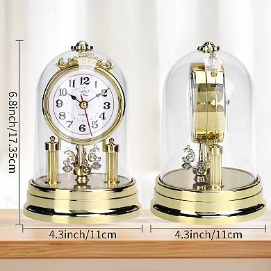 Vintage Desk Clock, Silent Retro Luxurious Clocks, Battery Operated for Bedroom, 6.8x4.3x4.3 inch