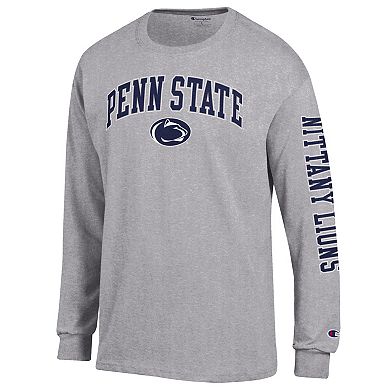 Men's Champion Heather Gray Penn State Nittany Lions Arch Over Logo 2-Hit Long Sleeve T-Shirt