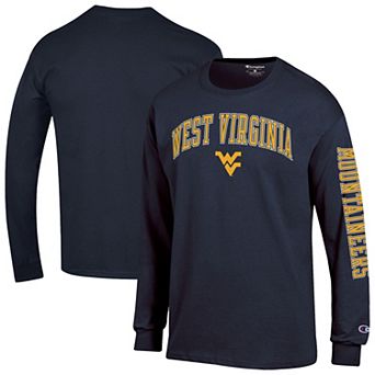 Men's Champion Navy West Virginia Mountaineers Arch Over Logo 2-Hit Long Sleeve T-Shirt