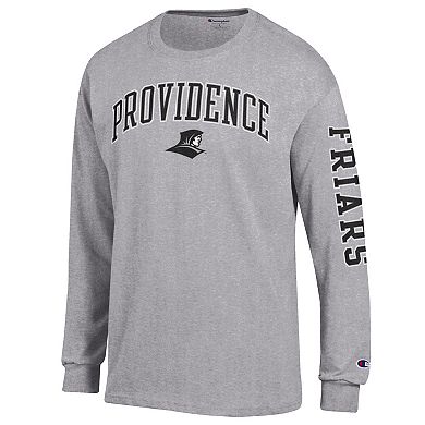 Men's Champion Heather Gray Providence Friars Arch Over Logo 2-Hit Long Sleeve T-Shirt