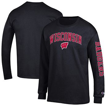 Men's Champion Black Wisconsin Badgers Arch Over Logo 2-Hit Long Sleeve T-Shirt