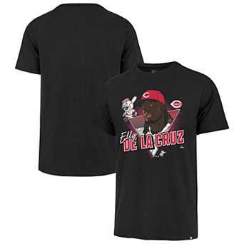 Men's '47 Elly De La Cruz Black Cincinnati Reds Player Caricature Franklin T-Shirt