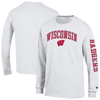 Men's Champion White Wisconsin Badgers Arch Over Logo 2-Hit Long Sleeve T-Shirt