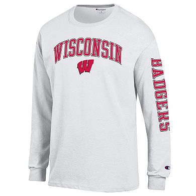 Men's Champion White Wisconsin Badgers Arch Over Logo 2-Hit Long Sleeve T-Shirt