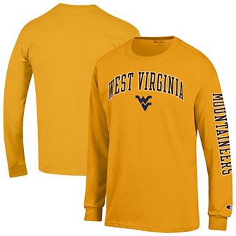 Men's Champion Gold West Virginia Mountaineers Arch Over Logo 2-Hit Long Sleeve T-Shirt