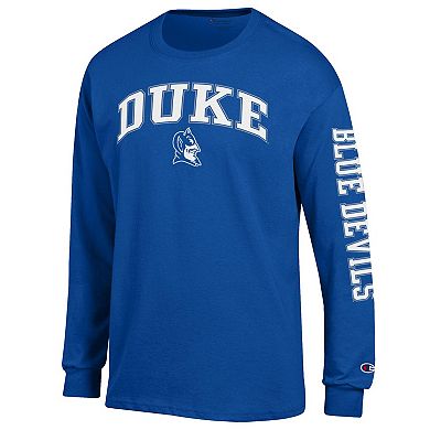 Men's Champion Royal Duke Blue Devils Arch Over Logo 2-Hit Long Sleeve T-Shirt
