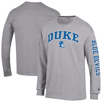 Men's Champion Heather Gray Duke Blue Devils Arch Over Logo 2-Hit Long Sleeve T-Shirt