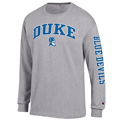 Men's Champion Heather Gray Duke Blue Devils Arch Over Logo 2-Hit Long Sleeve T-Shirt