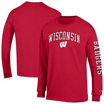 Men's Champion Red Wisconsin Badgers Arch Over Logo 2-Hit Long Sleeve T-Shirt