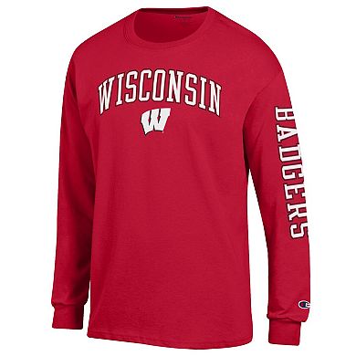Men's Champion Red Wisconsin Badgers Arch Over Logo 2-Hit Long Sleeve T-Shirt