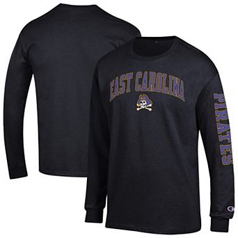 Men's Champion Black ECU Pirates Arch Over Logo 2-Hit Long Sleeve T-Shirt