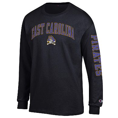 Men's Champion Black ECU Pirates Arch Over Logo 2-Hit Long Sleeve T-Shirt
