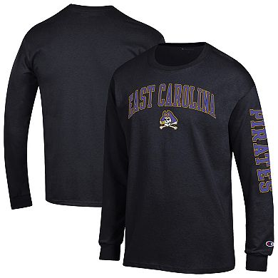Men's Champion Black ECU Pirates Arch Over Logo 2-Hit Long Sleeve T-Shirt